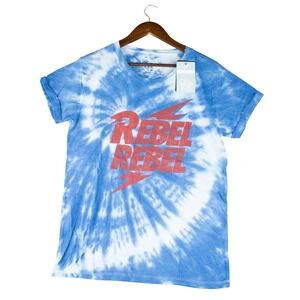 Chaser Womens S‎ Rebel Rebel Graphic Tee T-Shirt Tie-Dye  Blue Cuffed